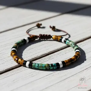 Sofia Natural Tiger Eye Bracelet Turquoise Stone Healing Crystal Barrel Gemstone Dainty Adjustable Gift for Her Him Minimalist Style