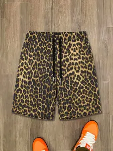 Unisex Camo Leopard Drawstring Shorts, Loose Fit, Comfortable Casual Design, Daily Wear, Summer, Fitted Style, Unisex Appeal