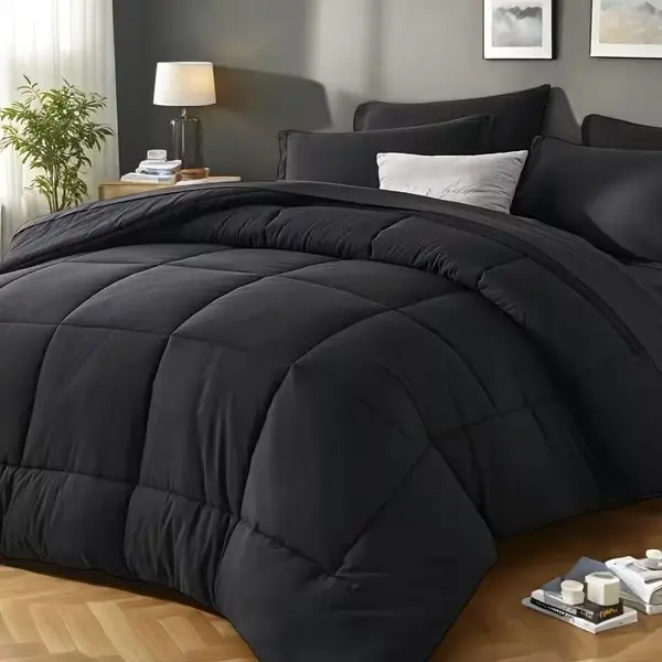 5/7pcs Luxurious Checkered Comforter Sets Queen-Breathable Comforter-Ultra-Soft Fluffy Fiber Filling, Warmth For All Seasons-Bed In A Bag With Comforter, Flat Sheet, Fitted Sheet, Pillowcases, And Pillowshams, Thick Comforter Set, Family Gift Set