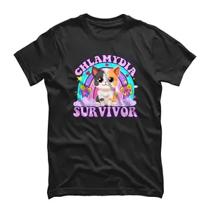 Chlamydia Survivor Cat Meme Funny Shirts for Men Adult Humor T-Shirt Menswear Top