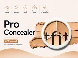 TFIT Cover Up Pro Concealer - #01 Neutral Triple Palette, 0.52 Oz Korean Cosmetic - High-Pigmented, Full-Coverage, Crease-Proof, Silky, Hydrating, Water-Proof, Smooth - For Dark Circles, Evening Use - Flawless Finish, Doubles as Foundation