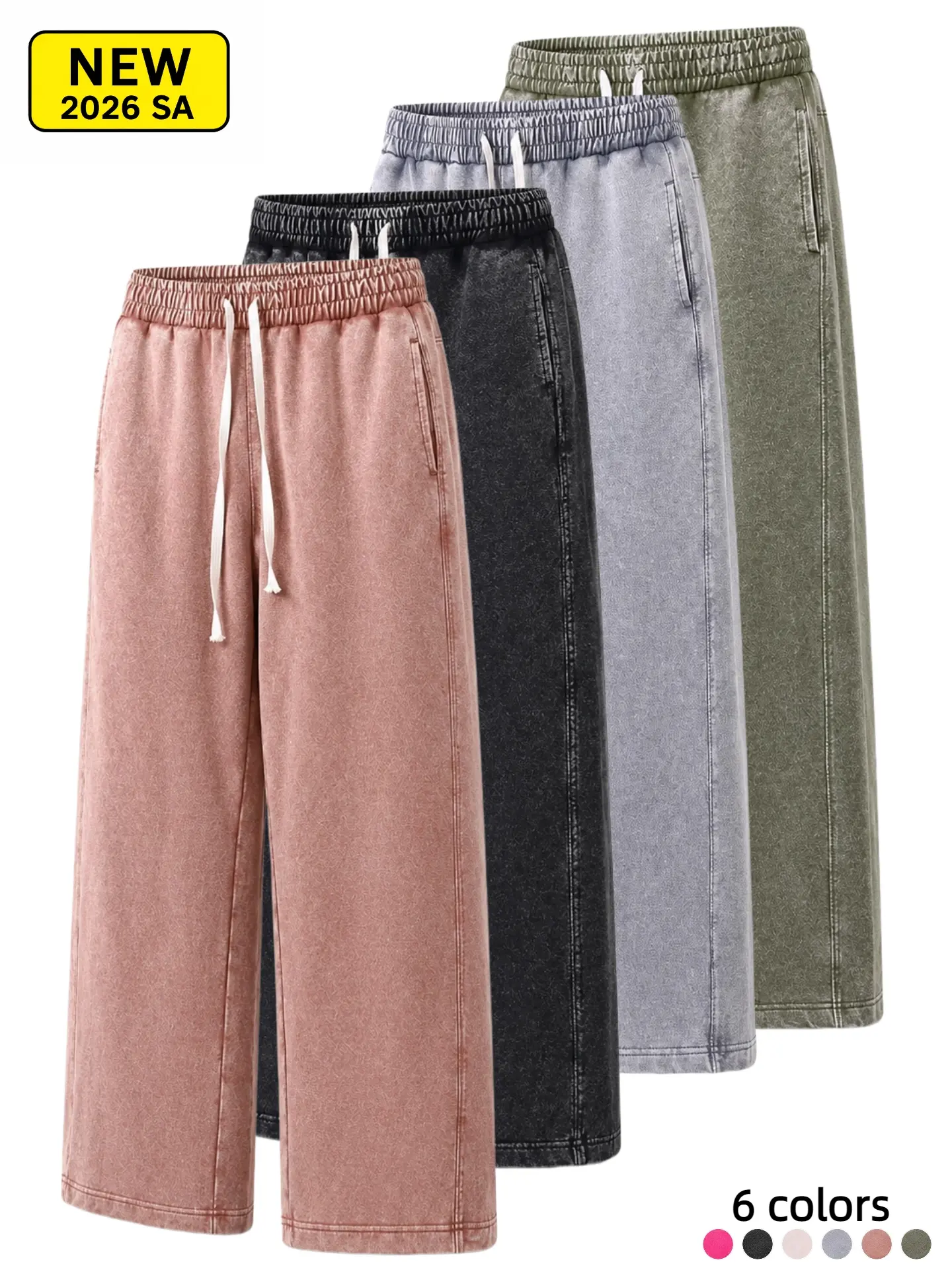 Men's 400GSM French Terry Cotton Blend Heavyweight Sweatpants - Menswear, Vintage Wash, Loose Fit, Straight Leg, Open Bottom, Drawstring Pants for Gym, Travel