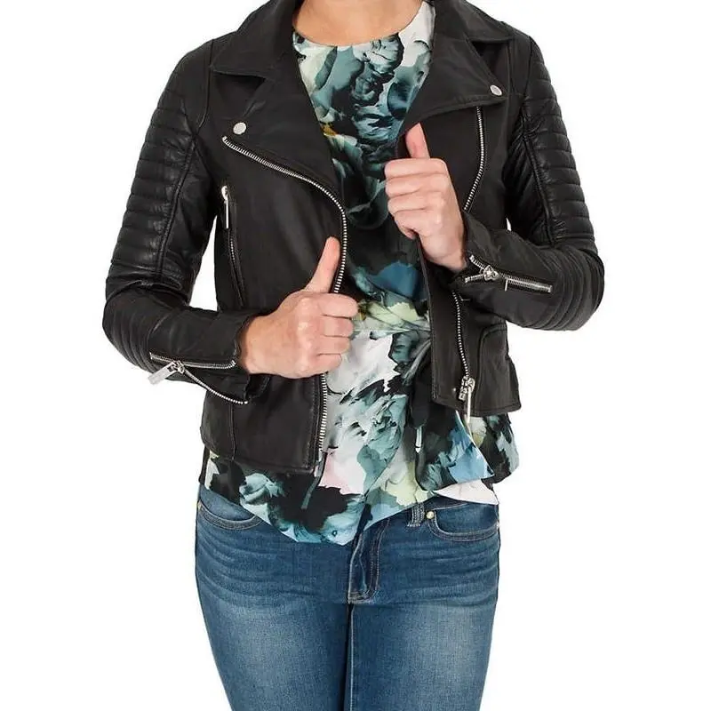 Women Brando Style Leather Motorcycle Jacket Black
