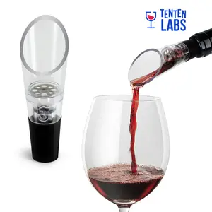 TenTen Labs Wine Aerator Pourer 2-Pack Premium Aerating Spout Decanter Set No Drip No Spill Improve Taste Smell Home Bar Accessories Glass Straw Drinkware