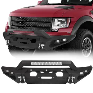 Front Bumper Compatible with 2015 2016 2017 Ford F150 F-150 (Excluding Raptor and Ecoboost),Full Width Offroad Bumper w/Winch Plate & 4 X 48W LED Lights& 2 X D-Rings Heavy Duty Bumper Steel Black