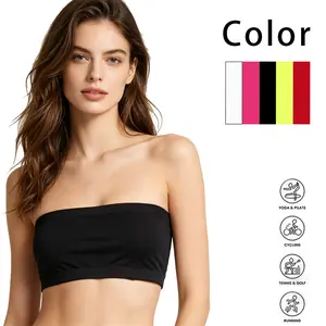Women's No-Slip Strapless Bandeau Bra, Wireless Seamless Tube Top with Removable Cups, Soft Nylon & Spandex Bralette for Everyday & Layering