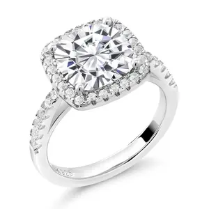 Gem Stone King 2-3 Cttw Gemstone Birthstone and White Moissanite Halo Solitaire Engagement Ring for Women | 925 Sterling Silver  | Cushion Cut 8MM | Wedding Anniversary Promise | Size 5-9