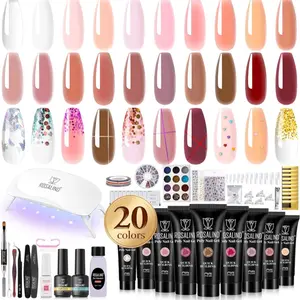 ROSALIND Poly Nail Gel Kit -20PCS White Clear Poly Nails Gel Kit Starter Kit With Slip Solution Pro Nude Pink Nail Extensions Gel Set With Mini UV Lamp Drill Nail Art Nail Art Builder Kit
