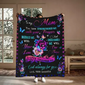 To My Mom Flannel Throw Blanket, Neon Rose Butterfly Daughter Love Letter Prayer Pattern Soft Warm Cozy Nap Blanket for Couch Bed Sofa, Sentimental Gift for Mom from Daughter, Mother's Day Birthday Christmas Holiday Gift   2（，188）