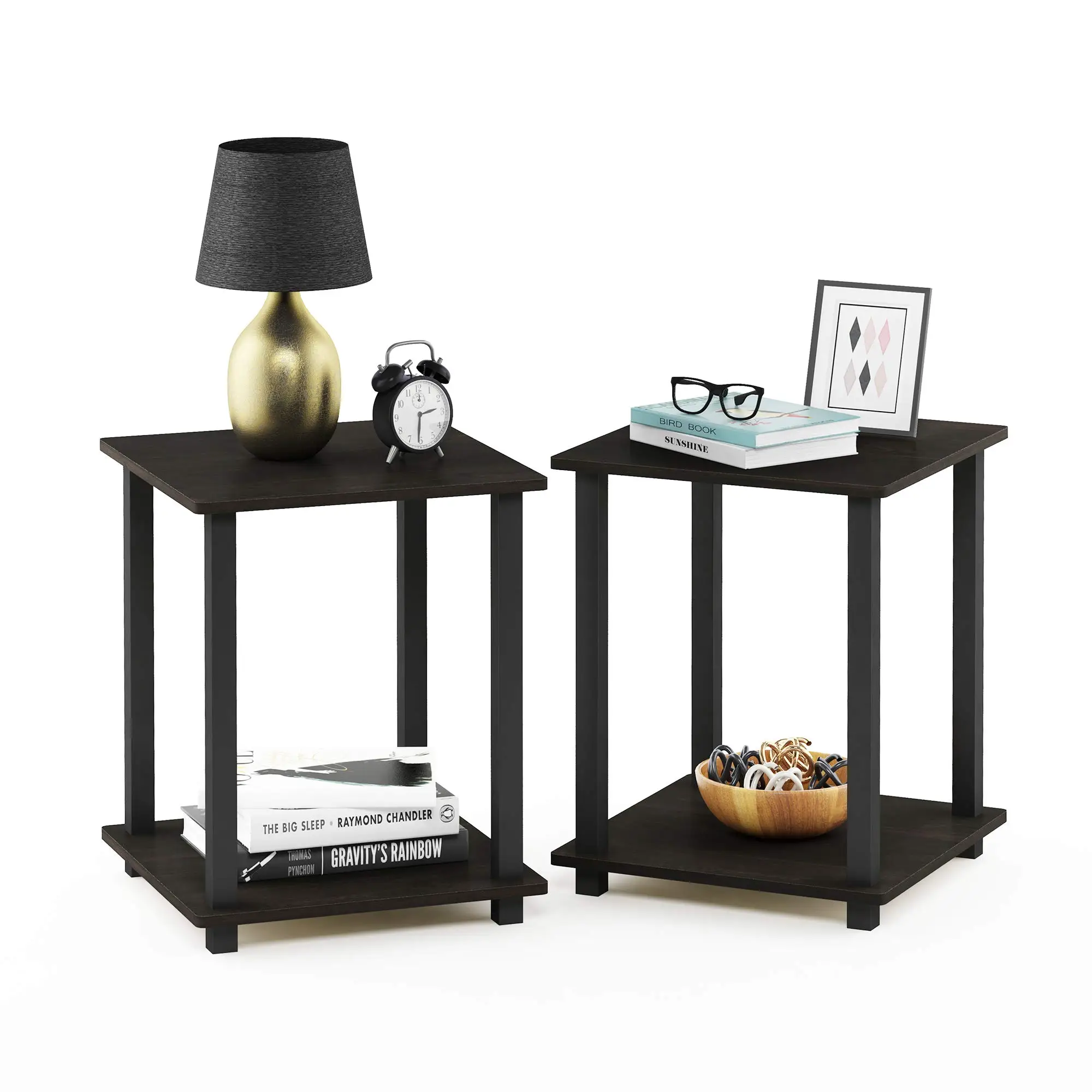 HOMLUX Simplistic End Table Set of Two – Espresso/Black, Modern & Affordable Accent Tables