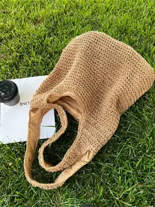 2026 Summer New Handmade Crochet Straw Bag for Women, Large Capacity Hollow Out Shoulder Tote, Trendy Tote Bag, Beach Vacation Sandbag, Style Versatile Woven Handbag
