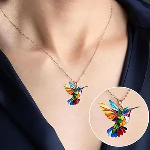 Fashion Hummingbird Necklace Jewelry For Women Exquisite Anniversary Gifts For Loved Ones Necklace Alloy Colorful