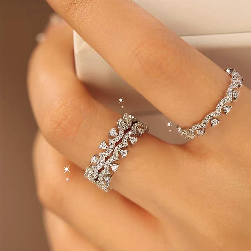 Stackable Rings Set Sterling Silver 925 Full Pavé Lace Eternity Band Micro Diamond Ring Dainty Everyday Stacking Jewelry Hypoallergenic Light Luxury Valentines Mothers Day Anniversary Christmas Gift For Her