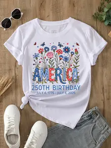 Women's USA 250th Birthday 1776–2026 Floral Butterfly Patriotic T-Shirt