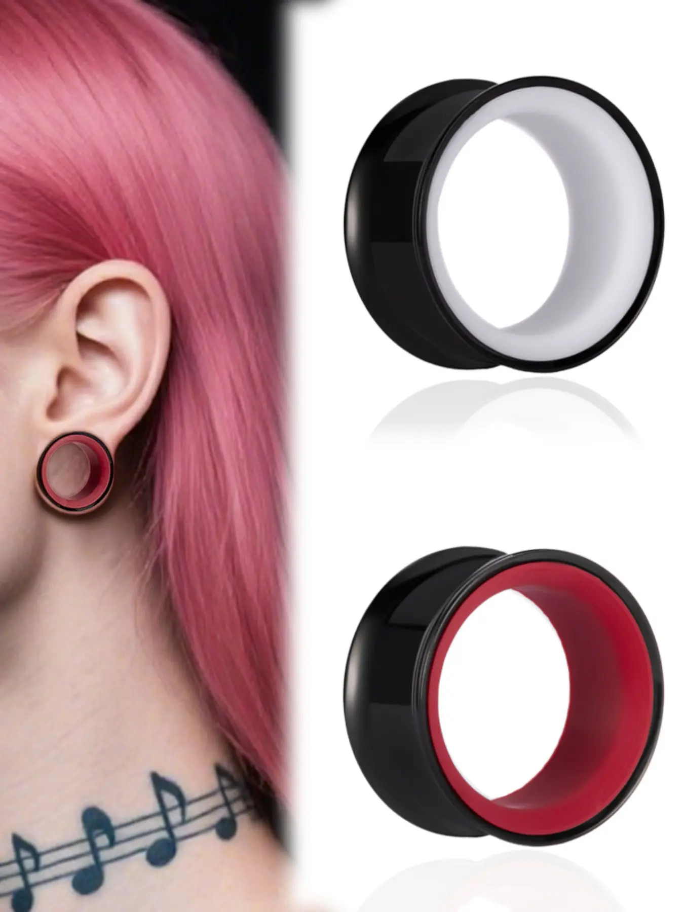 Vanku 2pcs Dual Color Heart Ear Tunnels Ear Gauges | Hypoallergenic Stainless Steel | Daily & Party Wear Earrings Jewelry