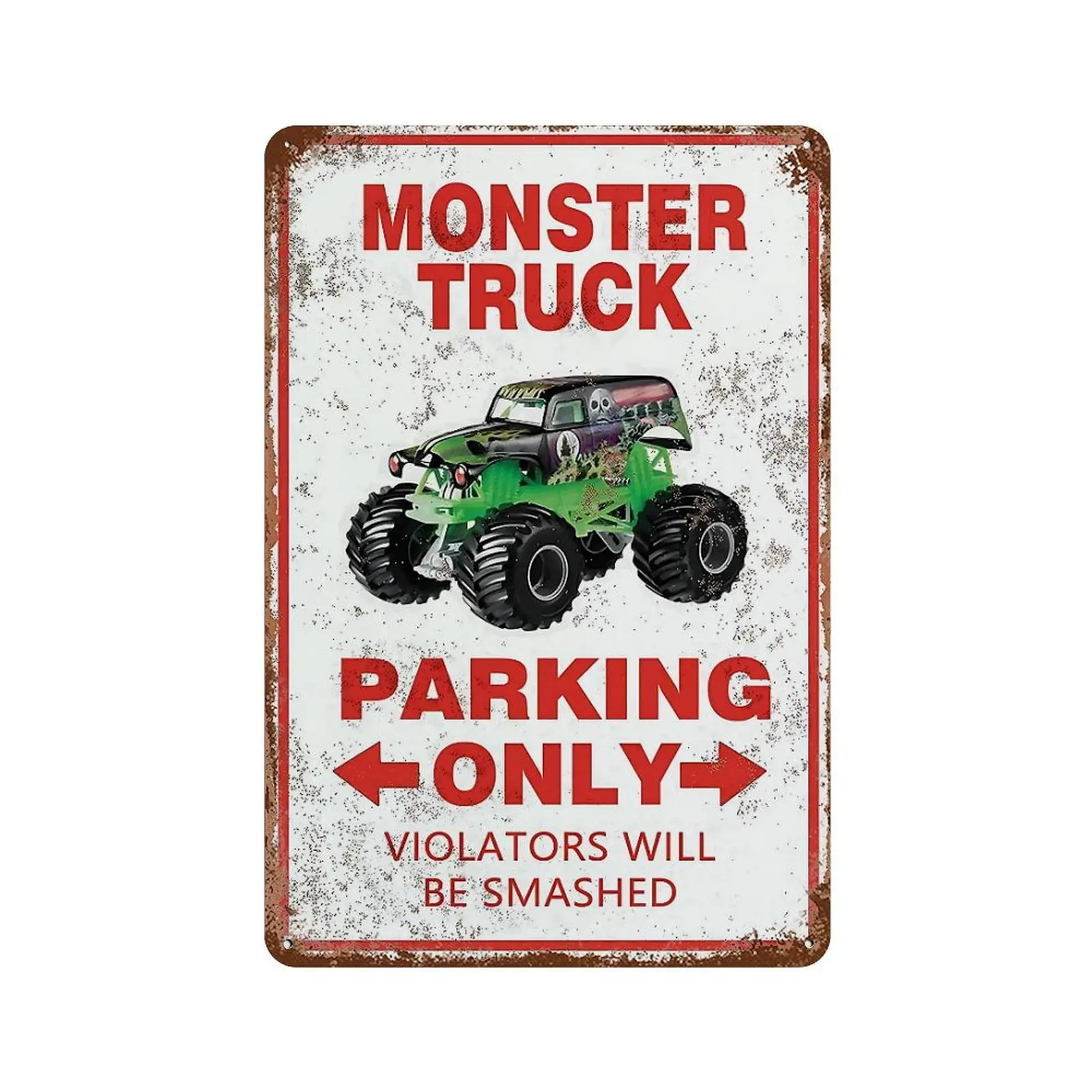 8x12 In Tin Metal Monster Truck Wall Plaque Sign - Lightweight Glossy Hanging Decor, Boys Fans' Monster Jam Bedroom Accessory, Eco-Friendly Vintage Home Decor Products, Tin Metal Feels Solid Yet Light, Aesthetic Room Decoration
