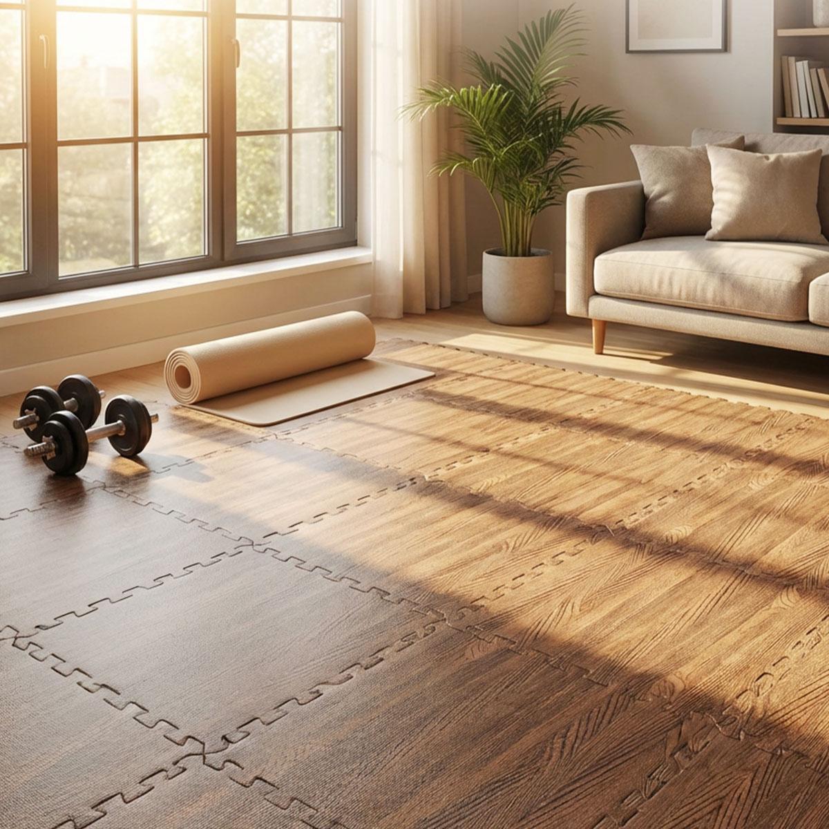 Wood Grain Interlocking Floor Mat Tiles – 30cm x 30cm (11.8" x 11.8'')x 0.39'' – Waterproof, Anti-Slip, Indoor/Outdoor Use – Ideal for Exercise, Playroom, Home Decor 24pcs