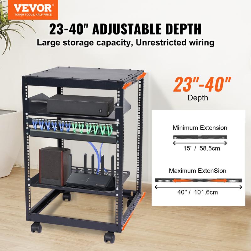 VEVOR 15U Open Frame Server Rack, 23''-40'' Adjustable Depth ...