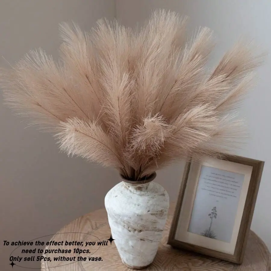 5pcs Pampas Grass Artificial Plants Decor Ornaments, Faux Pampas Grass, Natural Elegant Simulation Texture, Window Display Wedding Party Coffee Shop Living Room Bedroom Floral Arrangement