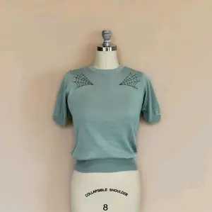 Vintage Inspired Pastel Sage Spiderweb Knit Blouse | Retro Witchy Top XS-XL | Soft Lightweight