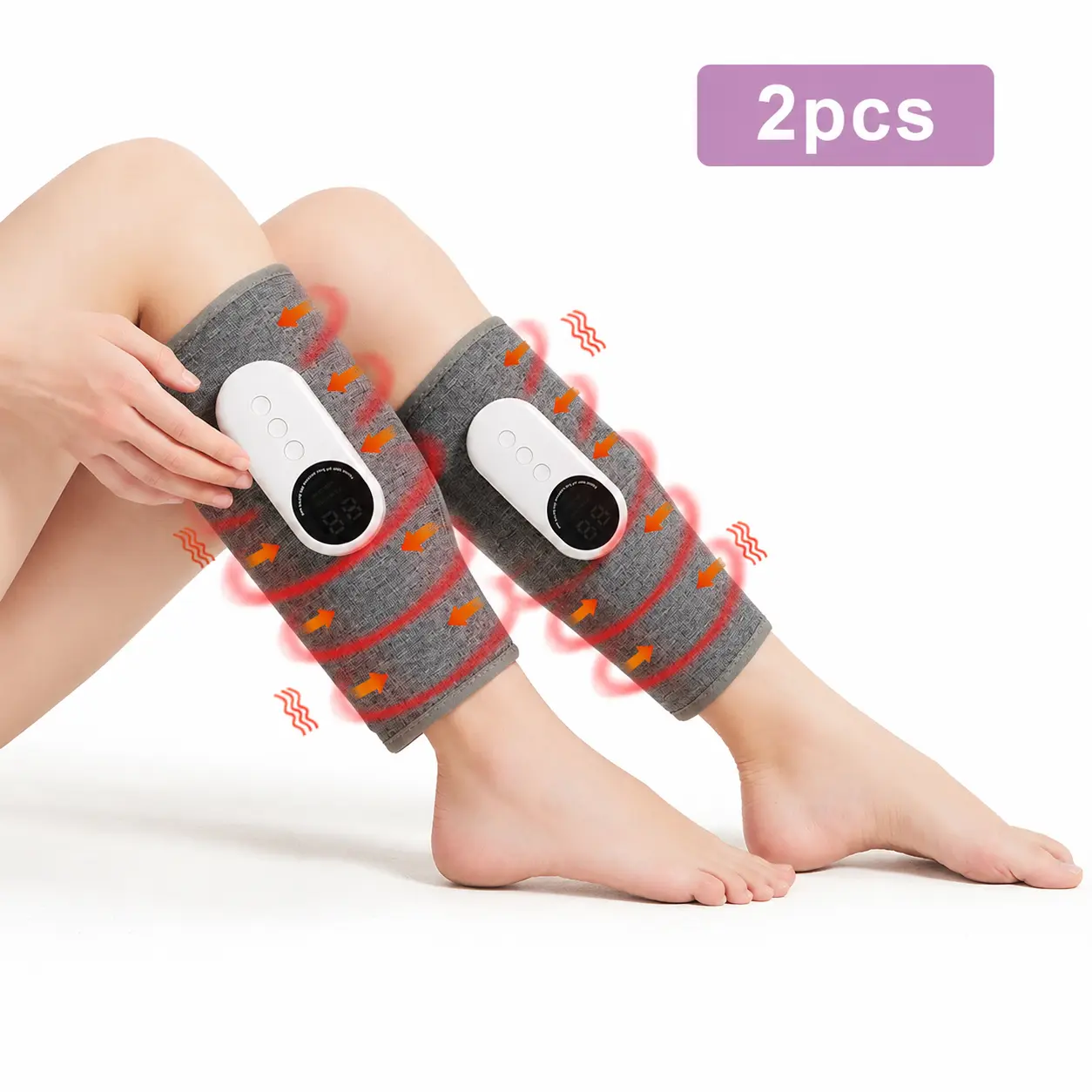 Two piece heated leg massager set for both calves