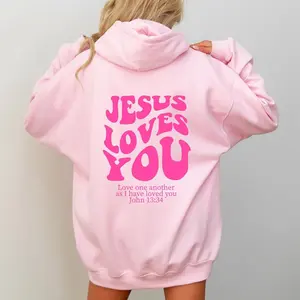 Jesus Loves You Hoodie Christian Bible Verse Hoodie with Back Print, Aesthetic Faith Hoodie for Women, Trendy Religious Hoodie for Her