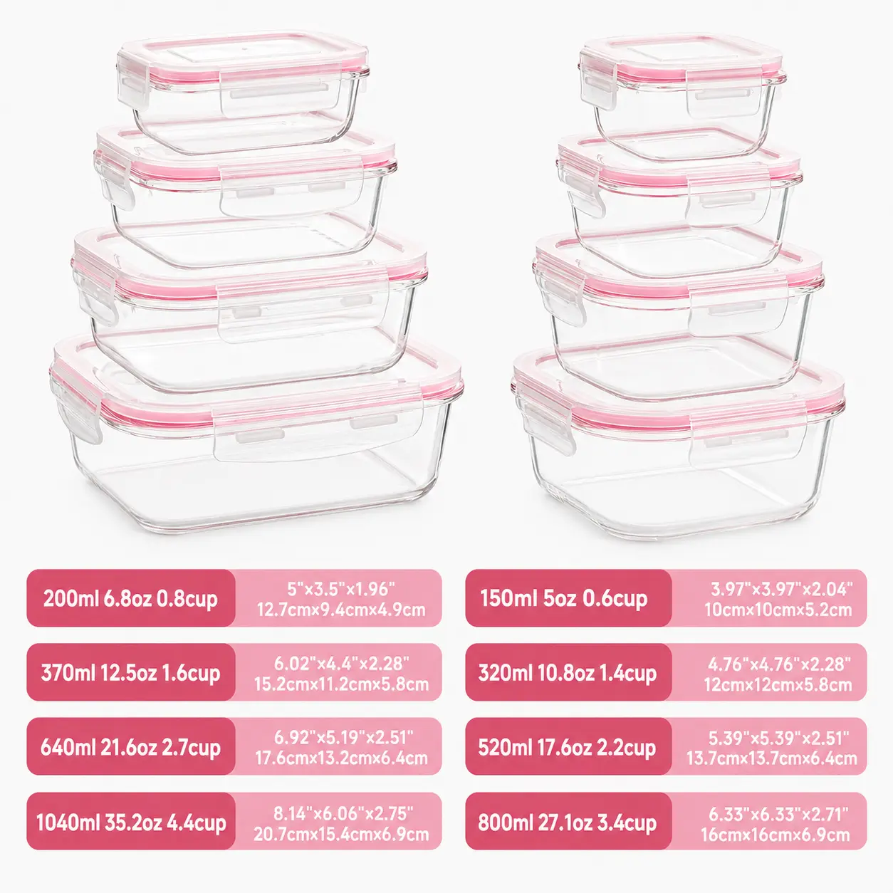 8‑piece Set, Clear Clip‑Pink