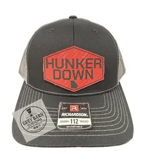 Richardson Hunker Down Hat Red and Black or Black Silver Laser Engraved Leatherette Patch Baseball Cap Original 112 Adjustable Snapback