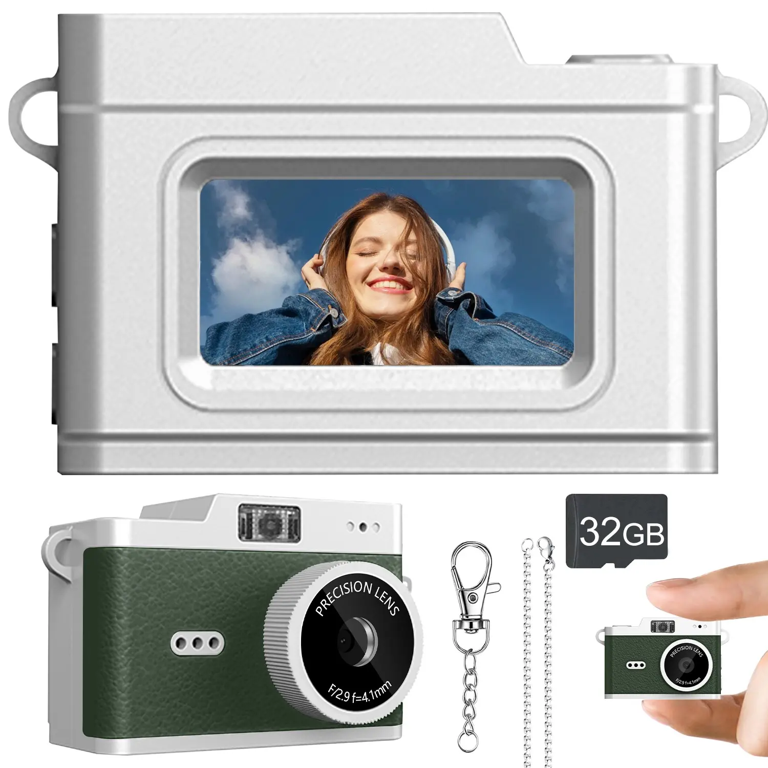 Mini keychain digital camera, Video camcorder, comes with 32GB SD card, easy to carry, supports 1080P high-definition video recording, capable of shooting anytime, suitable for self-portrait photography during travel, concerts