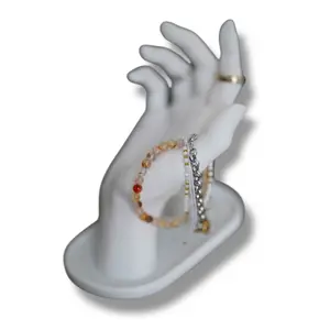Jewelry Display Stand Set, Necklace Bust + Ring Hand Holder, Bracelet Chain Organizer for Dresser or Boutique Counter, 3D Printed PLA, Ivory Cream w/ Black Nails — PearlWave Display Set