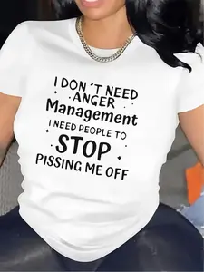 Women's Bold Personality T-Shirt- Fun Quote Top- Office Casual Shirt- Machine Washable Crew Neck Top- Essential Item for Expressing Personality, Eye-Catching Print