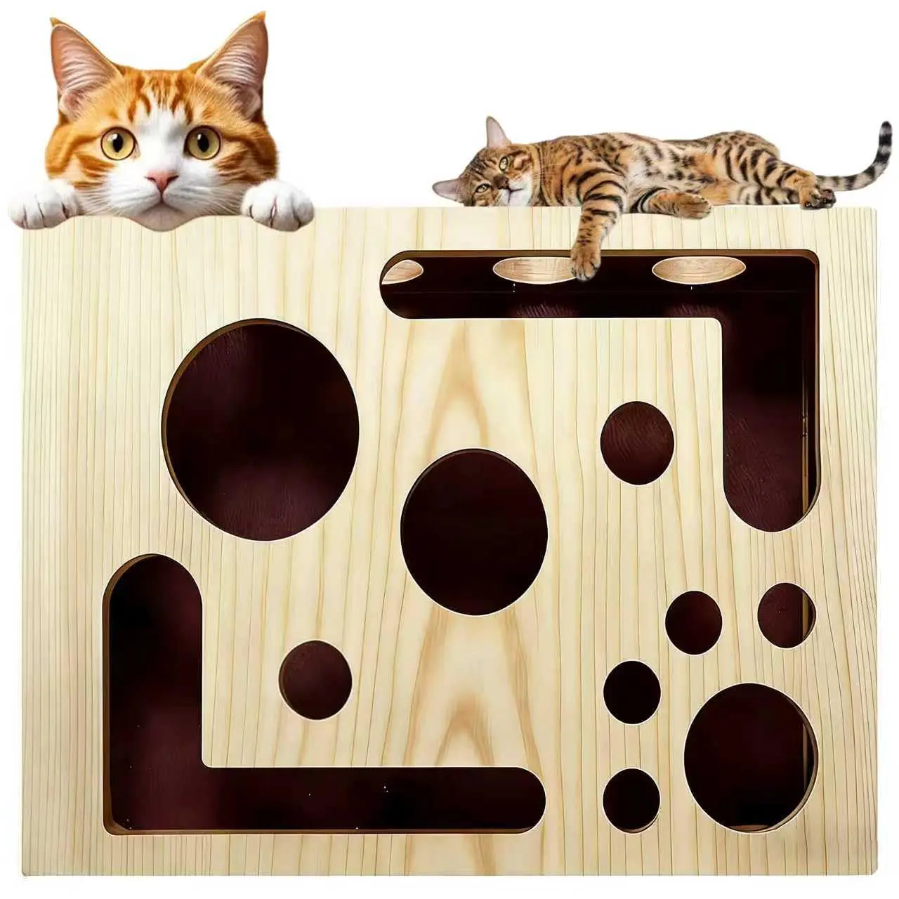 Cat Nail File Scratch Box Toy - Sandpaper Interior Claw Filing Scratcher, Solid Wood Stress-Free Alternative to Nail Trimming for Indoor Cats