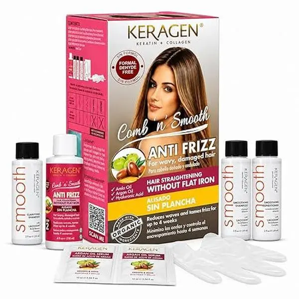 KERAGEN Organic Keratin Treatment Kit - Formaldehyde-Free At-Home Salon Formula with Keratin Bond & Anti-Frizz Design, for Haircare Repair, Straightening Curly Hair, Glass Hair