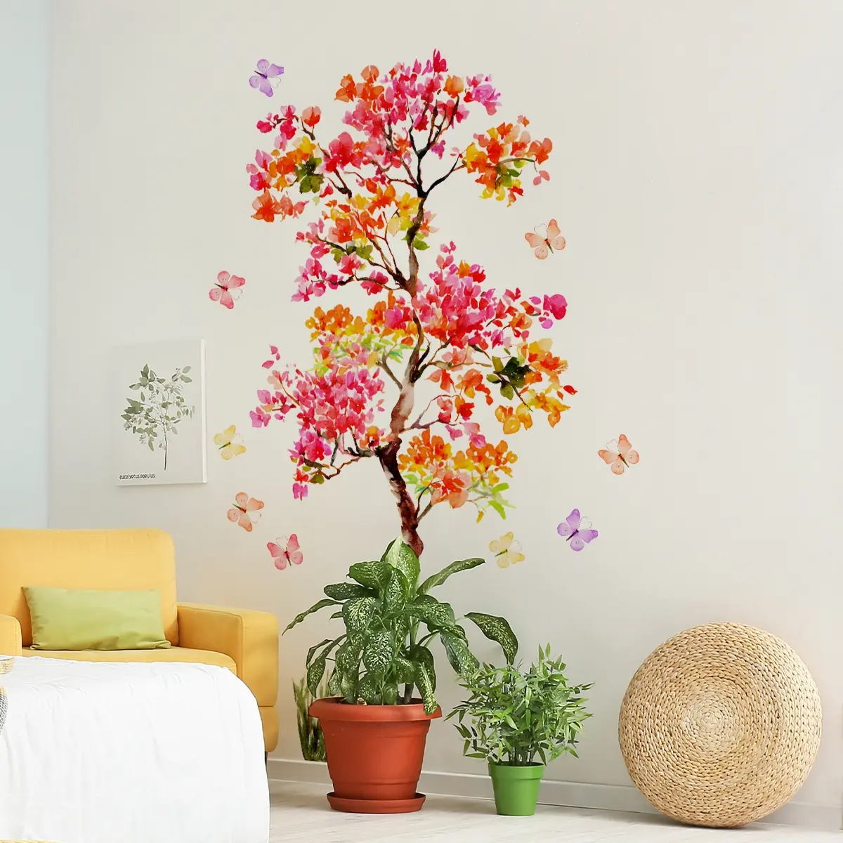 Set of 2 Tree Butterfly Wall Stickers (30x90cm), Living Room Bedroom Decorations Home Decor, Decoration Sticker, Easy-Remove Self-Adhesive Art Decals, Decorative Sticker