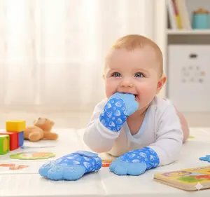 Silicone Teething Mitt, Pack Of 2, For Babies 0–12 Months, Pain Relief, Easy Wear, Cute Blue Heart Design, Daily Use, Soft & Safe Silicone