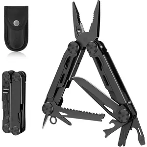 Multitool, 14-in-1 Stainless Steel Foldable Multi Tool with Wire , , , Screwdrivers, Bottle/Can Opener, Multitools with Pocket Clip for EDC, Camping, Hiking, Repairing, Black