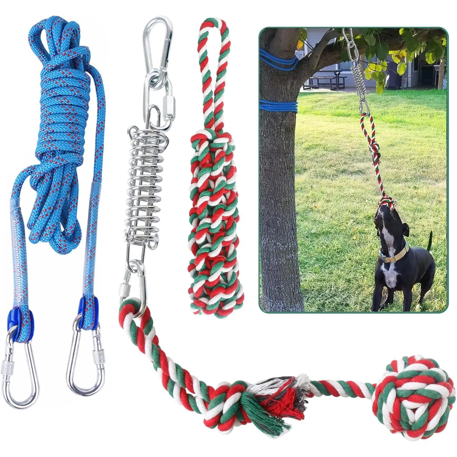 Dog Outdoor Bungee Solo Hanging , Tether Tug of War Toys for Pitbull Small Large Aggressive Chewers Dogs to Exercise, Durable Interactive Tug , Dog Rope Toys