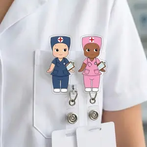 Cute Medical Character Badge Reel, Retractable ID Holder, Nurse Doctor Healthcare Accessory, Hospital Work Badge Clip, RN CNA Essential, Cute Durable Work Gear Gift