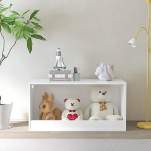 Kids Open Toy Storage Box, White Wooden Organizer Bin for Toys and Books