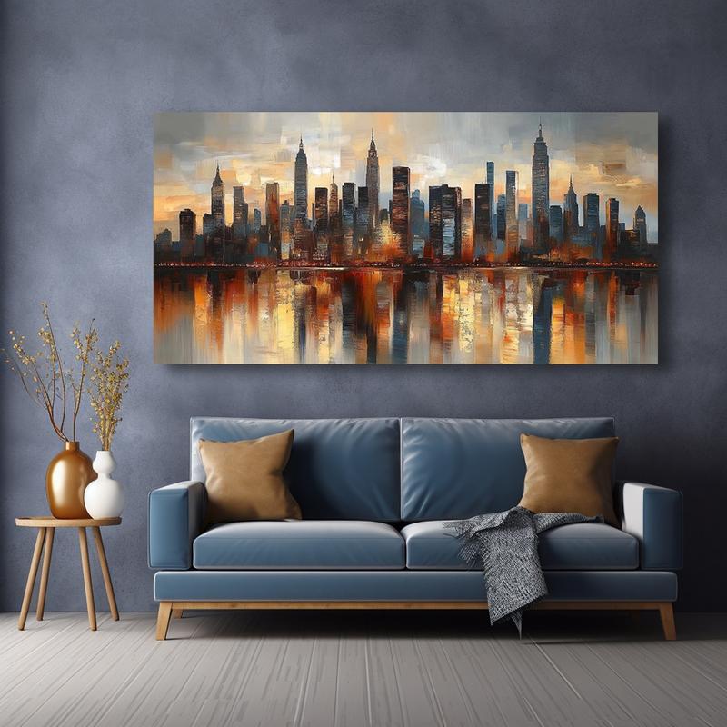 Modern city skyline Canvas wall art - Vibrant abstract Painting with warm sunset tones, 1.2-inch frame, high-quality printing suitable for living room, bedroom or office decoration, wall art decoration Wrapped in canvas