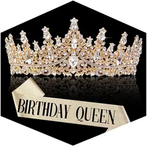 Gold Crown for Women Crystal Princess Tiaras Rhinestone Queen Headband Wedding Bridal Hair Accessories Birthday Prom Pageant Party Coming of Age Ceremony Photo Props