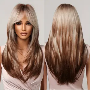 Wig Mechanism Headdress Women's Bangs Straight Hair Pick Brown Matte High Temperature Silk Rose Mesh Fitted Cap