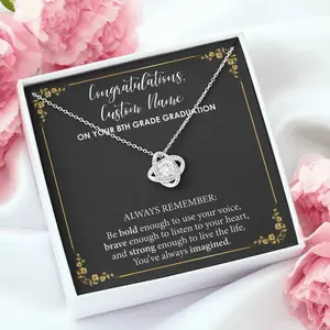 Personalized Middle School Grad Graduation Gift for Her, Custom 8th Grade Graduation 2023 Gift for Daughter, Graduate Grad Love Knot Necklace, Jewelry Message Card, Necklace Gifts For Birthday, Anniversary, Christmas Day, Thanksgiving