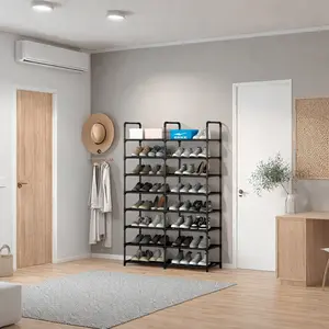 8 Tiers Shoe Rack Organizer, Stackable Adjustable Non-Woven Fabric Shoe Shelf Storage Cabinet, Holds up to 32 Pairs for Entryway, Closet, Black