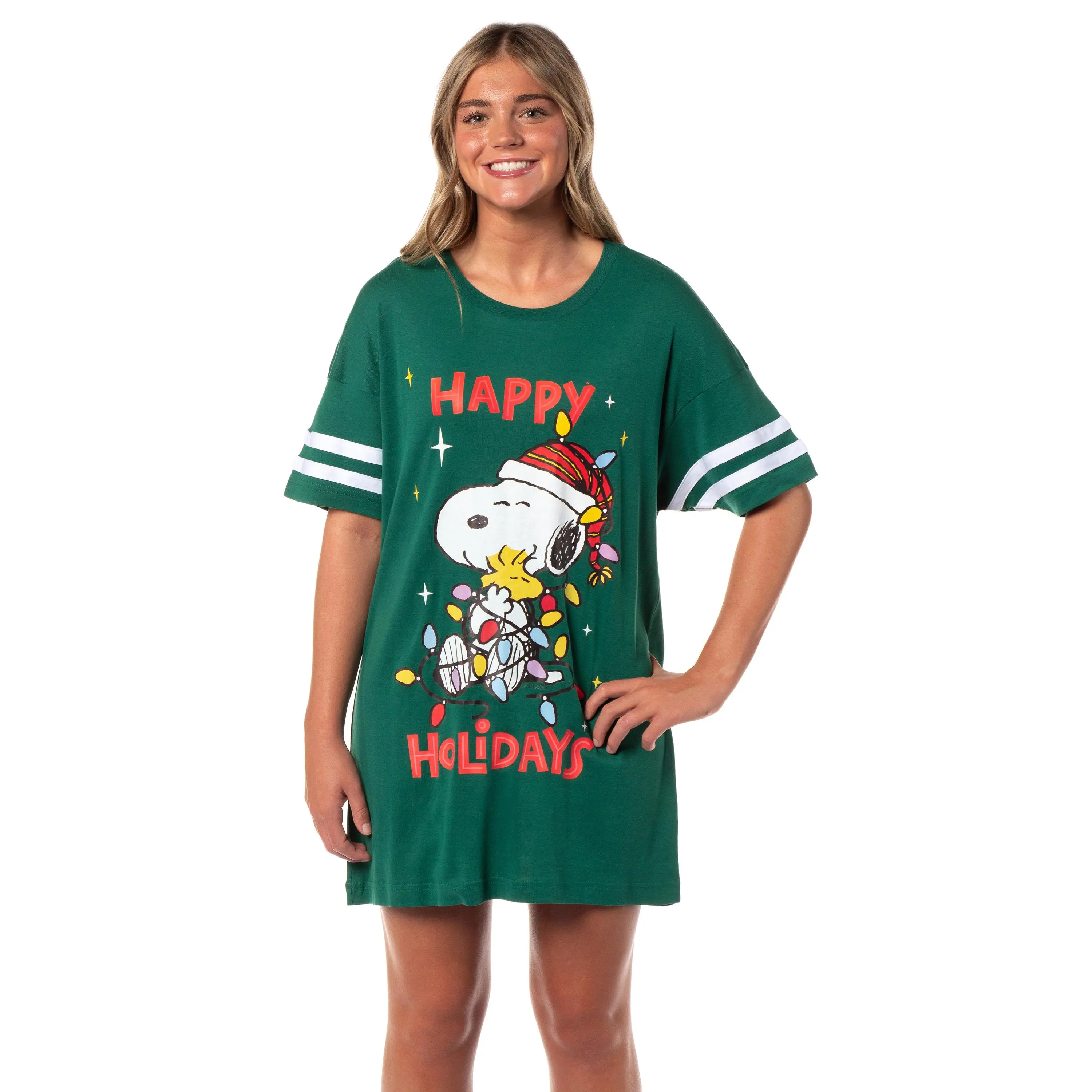 Peanuts Women's Christmas Happy Holidays Snoopy Nightgown Pajama Shirt Dress For Adults, Casual, Slip
