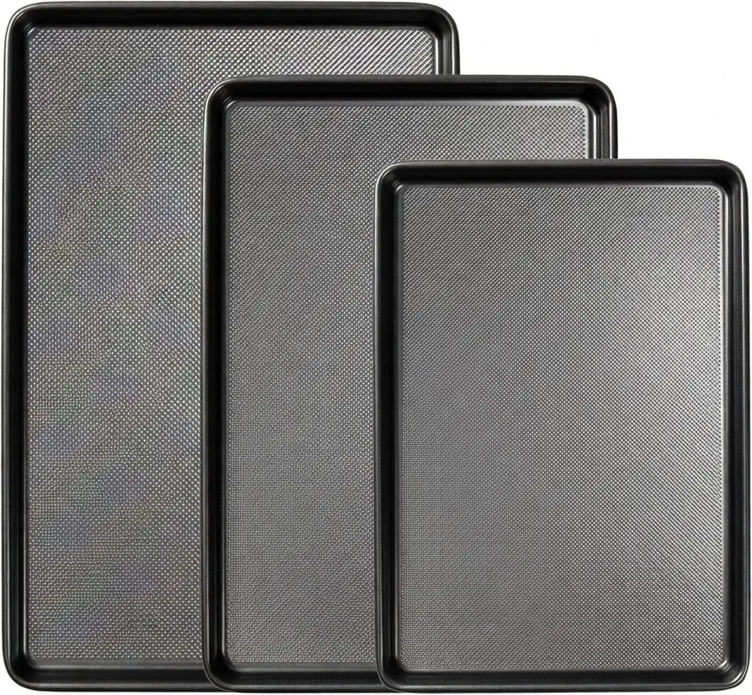 Baking Sheet Pan Set, 0.8mm Thick Heavy Duty Cookie Sheet with Diamond Texture Pattern, Nonstick Baking Tray for Oven, Carbon Steel Half, Jerry Roll Pan, Set of 3