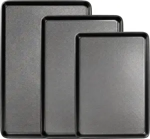 Baking Sheet Pan Set, 0.8mm Thick Heavy Duty Cookie Sheet with Diamond Texture Pattern, Nonstick Baking Tray for Oven, Carbon Steel Half, Jerry Roll Pan, Set of 3