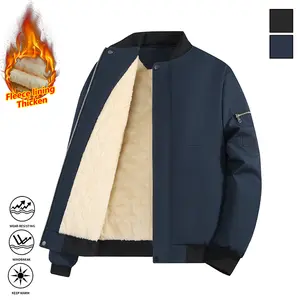 Men's Zipper Pocket Baseball Collar School Jacket, Fleece Lined Warm Pilot Jacket, Regular Fit 2025 Men's Jacket, Casual Solid Color Baseball Jacket, Outerwear, Autumn and Winter Men's Streetwear Coats, Autumn Apparel