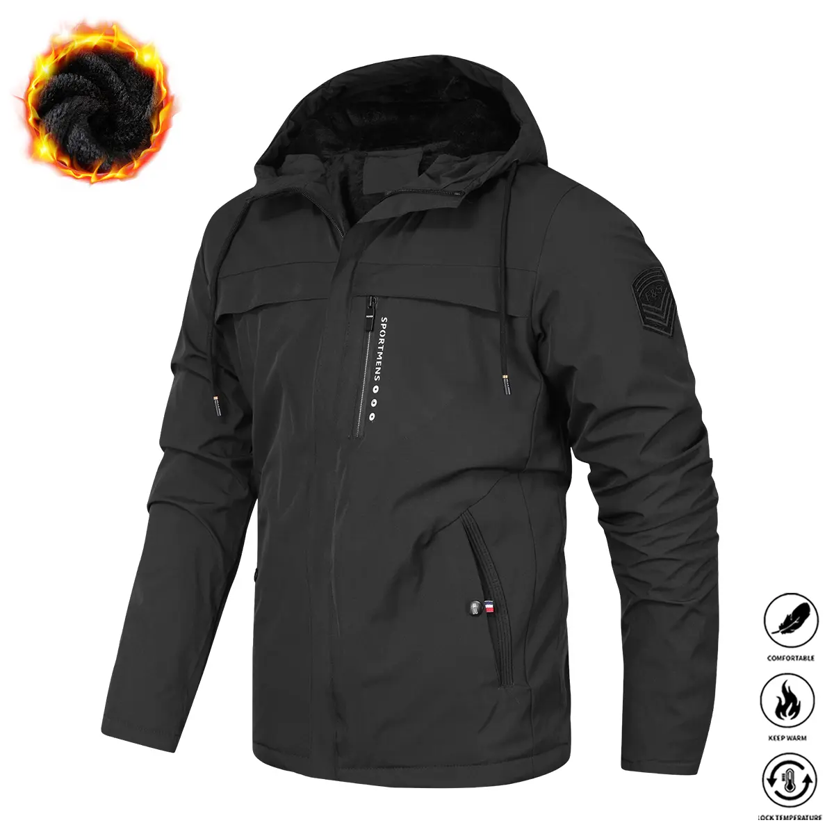 JOGWAVE Men’s Slim Fit Winter Fleece-Lined Snow Jacket - Waterproof, Windproof, Hooded Warm Outerwear, Moisture Resistant, Rain-Resistant, Reusable, Sport Style Outdoor Active Men’s Fleece Jacket for Skiing, Hiking, Moisture Resistant Men's Fleece Jackets