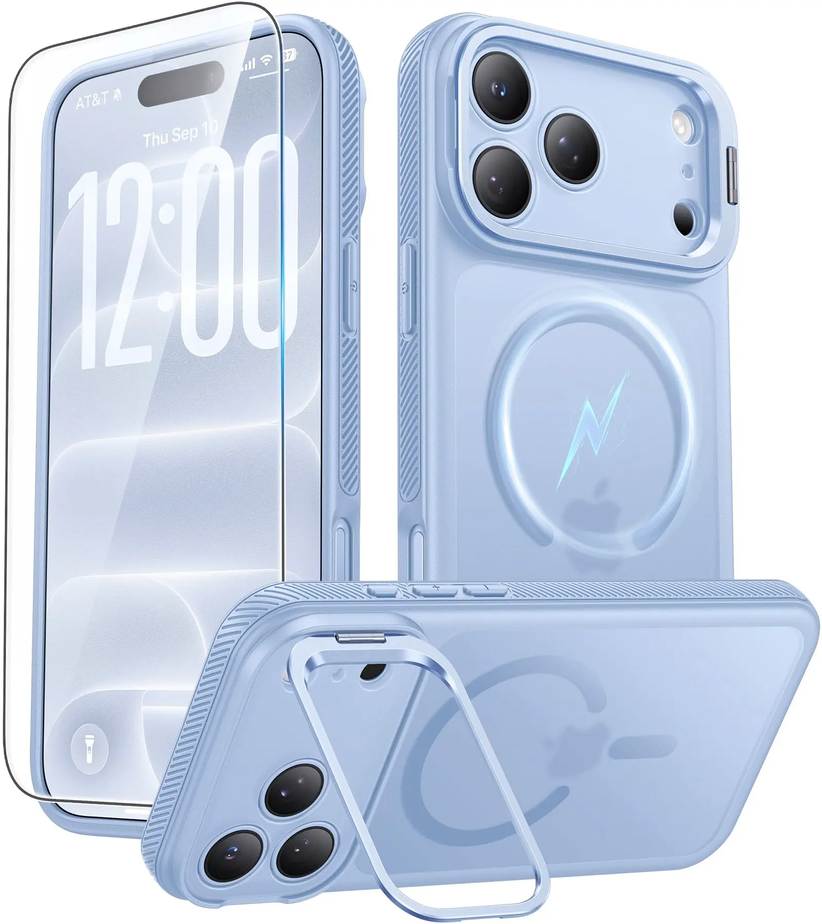 for iPhone 18 Pro/iPhone 17 Pro Case with Stash Stand for MagSafe Screen Protector,Full Camera Protection,Non-Slip Translucent Matte Military Grade Shockproof Magnetic Phone Cover Glacier